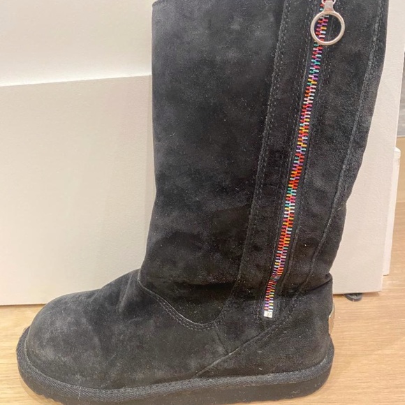 UGG Big Girls Tall Fuzzy Boot Size 3 Rainbow Zipper - Picture 2 of 5